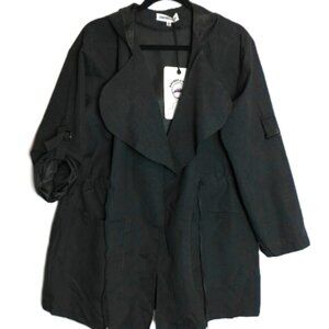 Women's Black Hooded Trench Jacket MEDIUM NWT Lightweight with Belted Sleeves